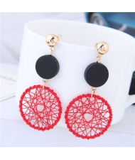 Sweet Weaving Style Dangling Hoop High Fashion Earrings - Red