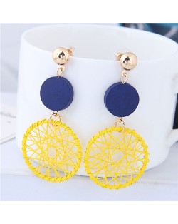 Sweet Weaving Style Dangling Hoop High Fashion Earrings - Yellow