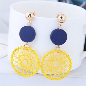 Sweet Weaving Style Dangling Hoop High Fashion Earrings - Yellow