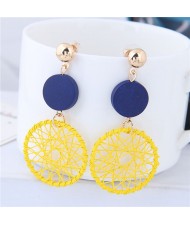 Sweet Weaving Style Dangling Hoop High Fashion Earrings - Yellow