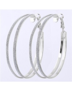 Dull Polish Surface Giant Hoop High Fashion Women Earrings - Silver