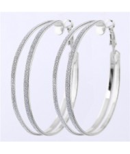 Dull Polish Surface Giant Hoop High Fashion Women Earrings - Silver
