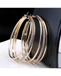 Dull Polish Surface Giant Hoop High Fashion Women Earrings - Golden