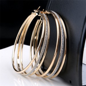 Dull Polish Surface Giant Hoop High Fashion Women Earrings - Golden