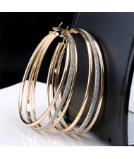 Dull Polish Surface Giant Hoop High Fashion Women Earrings - Golden