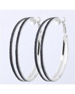 Black Dull Polish Surface Giant Hoop High Fashion Women Earrings Earrings - Silver