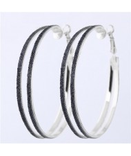 Black Dull Polish Surface Giant Hoop High Fashion Women Earrings Earrings - Silver