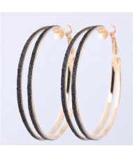 Black Dull Polish Surface Giant Hoop High Fashion Women Earrings Earrings - Golden