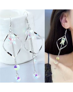Dangling Beads Tassel Graceful Waterdrop Design Women Fashion Earrings - Silver