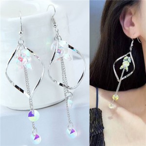 Dangling Beads Tassel Graceful Waterdrop Design Women Fashion Earrings - Silver