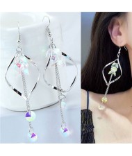 Dangling Beads Tassel Graceful Waterdrop Design Women Fashion Earrings - Silver