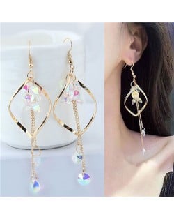 Dangling Beads Tassel Graceful Waterdrop Design Women Fashion Earrings - Golden