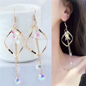 Dangling Beads Tassel Graceful Waterdrop Design Women Fashion Earrings - Golden