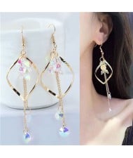 Dangling Beads Tassel Graceful Waterdrop Design Women Fashion Earrings - Golden