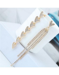Rhinestone Heart and Tassel Asymmetric Women Costume Earrings
