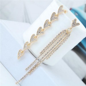 Rhinestone Heart and Tassel Asymmetric Women Costume Earrings