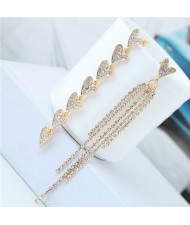 Rhinestone Heart and Tassel Asymmetric Women Costume Earrings