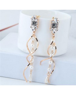 Dangling Pearl Spiral Pattern Design Women Fashion Costume Earrings