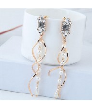 Dangling Pearl Spiral Pattern Design Women Fashion Costume Earrings