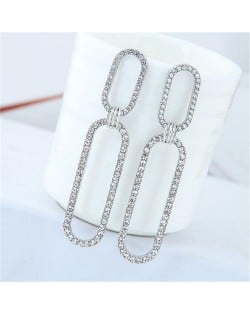 Rhinestone Shining Linked Hoops Women Fashion Earrings - Silver