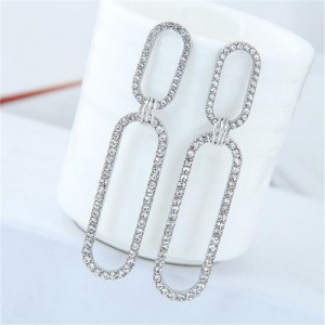 Rhinestone Shining Linked Hoops Women Fashion Earrings - Silver