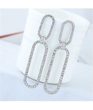 Rhinestone Shining Linked Hoops Women Fashion Earrings - Silver
