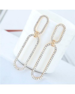 Rhinestone Shining Linked Hoops Women Fashion Earrings - Golden