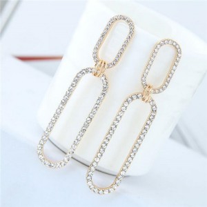 Rhinestone Shining Linked Hoops Women Fashion Earrings - Golden