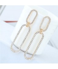 Rhinestone Shining Linked Hoops Women Fashion Earrings - Golden