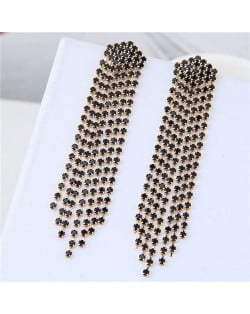 Rhinestone Shining Tassel Elegant Women Fashion Statement Earrings - Golden Black