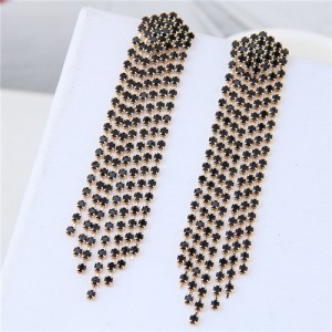 Rhinestone Shining Tassel Elegant Women Fashion Statement Earrings - Golden Black