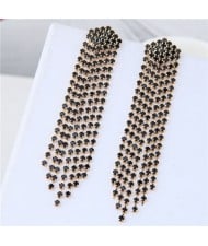 Rhinestone Shining Tassel Elegant Women Fashion Statement Earrings - Golden Black