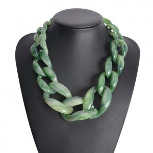 Attractive Bold Chain Design High Fashion Women Costume Necklace - Green