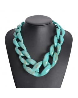Attractive Bold Chain Design High Fashion Women Costume Necklace - Teal