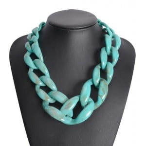 Attractive Bold Chain Design High Fashion Women Costume Necklace - Teal