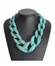 Attractive Bold Chain Design High Fashion Women Costume Necklace - Teal