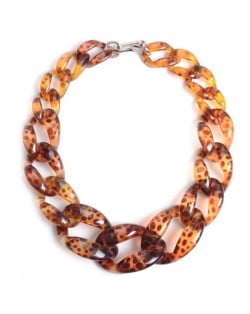 Attractive Bold Chain Design High Fashion Women Costume Necklace - Brown