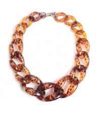 Attractive Bold Chain Design High Fashion Women Costume Necklace - Brown