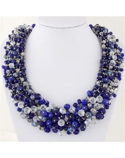 Shining Crystal Beads Hand Weaving Chunky Collar Fashion Women Statement Necklace - Blue