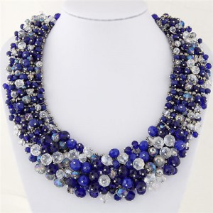 Shining Crystal Beads Hand Weaving Chunky Collar Fashion Women Statement Necklace - Blue