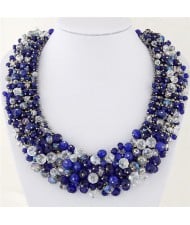 Shining Crystal Beads Hand Weaving Chunky Collar Fashion Women Statement Necklace - Blue