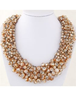 Shining Crystal Beads Hand Weaving Chunky Collar Fashion Women Statement Necklace - Champagle