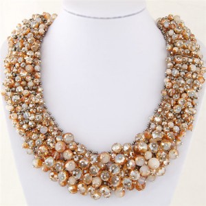 Shining Crystal Beads Hand Weaving Chunky Collar Fashion Women Statement Necklace - Champagle