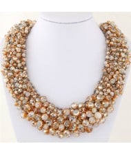 Shining Crystal Beads Hand Weaving Chunky Collar Fashion Women Statement Necklace - Champagle