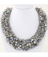 Shining Crystal Beads Hand Weaving Chunky Collar Fashion Women Statement Necklace - Silver