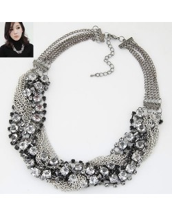 Rhinestone Embellished Alloy Chain Tassel Short Women Fashion Statement Necklace