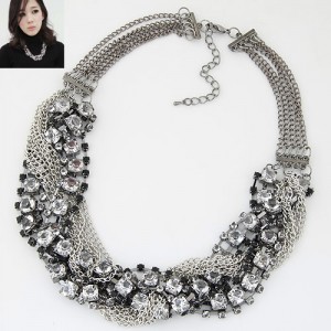 Rhinestone Embellished Alloy Chain Tassel Short Women Fashion Statement Necklace