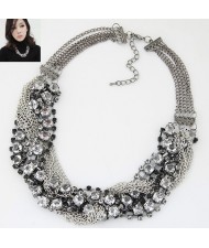 Rhinestone Embellished Alloy Chain Tassel Short Women Fashion Statement Necklace