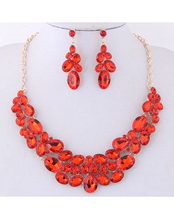 Resin Gems Spring Flowers Design Women Statement Fashion Necklace and Earrings Set - Red
