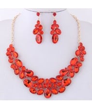 Resin Gems Spring Flowers Design Women Statement Fashion Necklace and Earrings Set - Red
